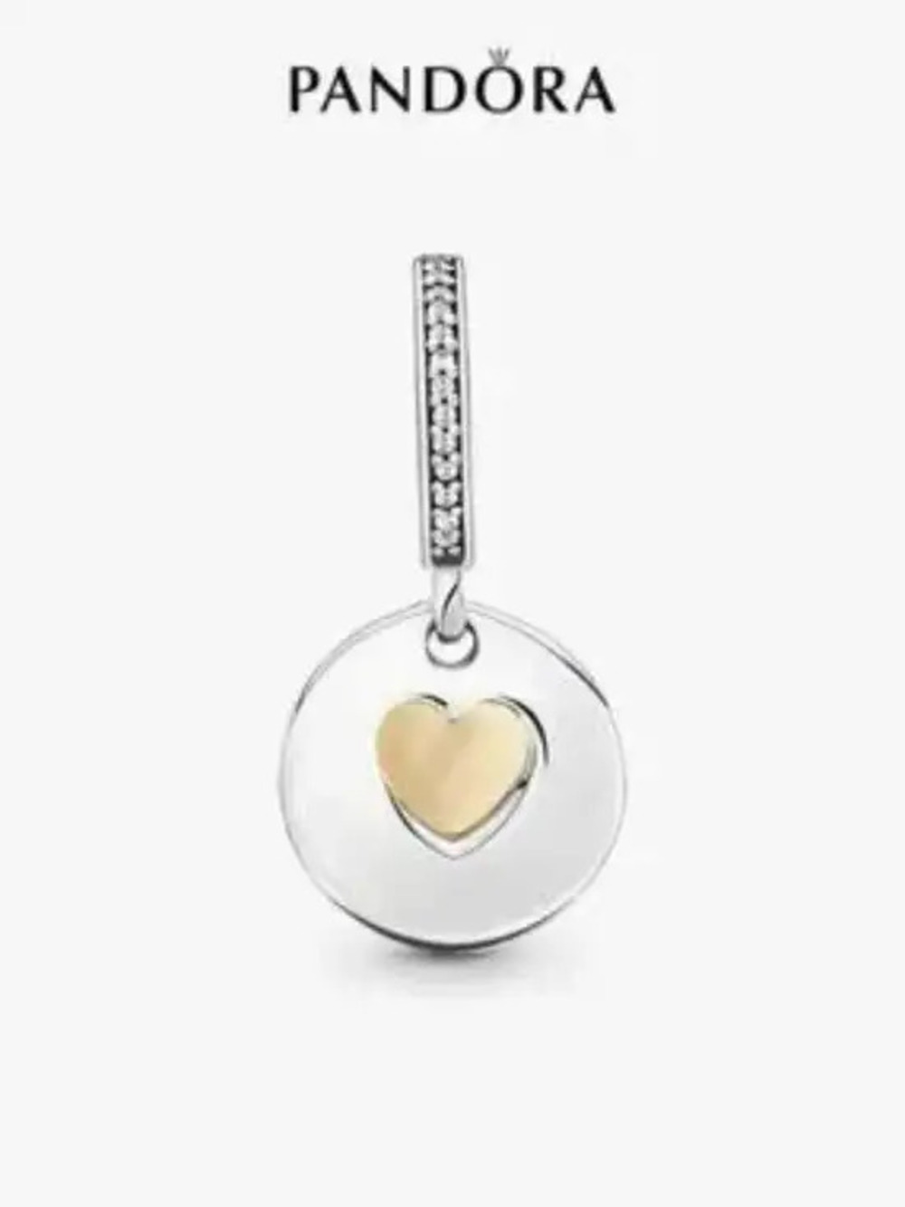 Pandora You Me Forever Two Tone Heart Disc Dangle Charm